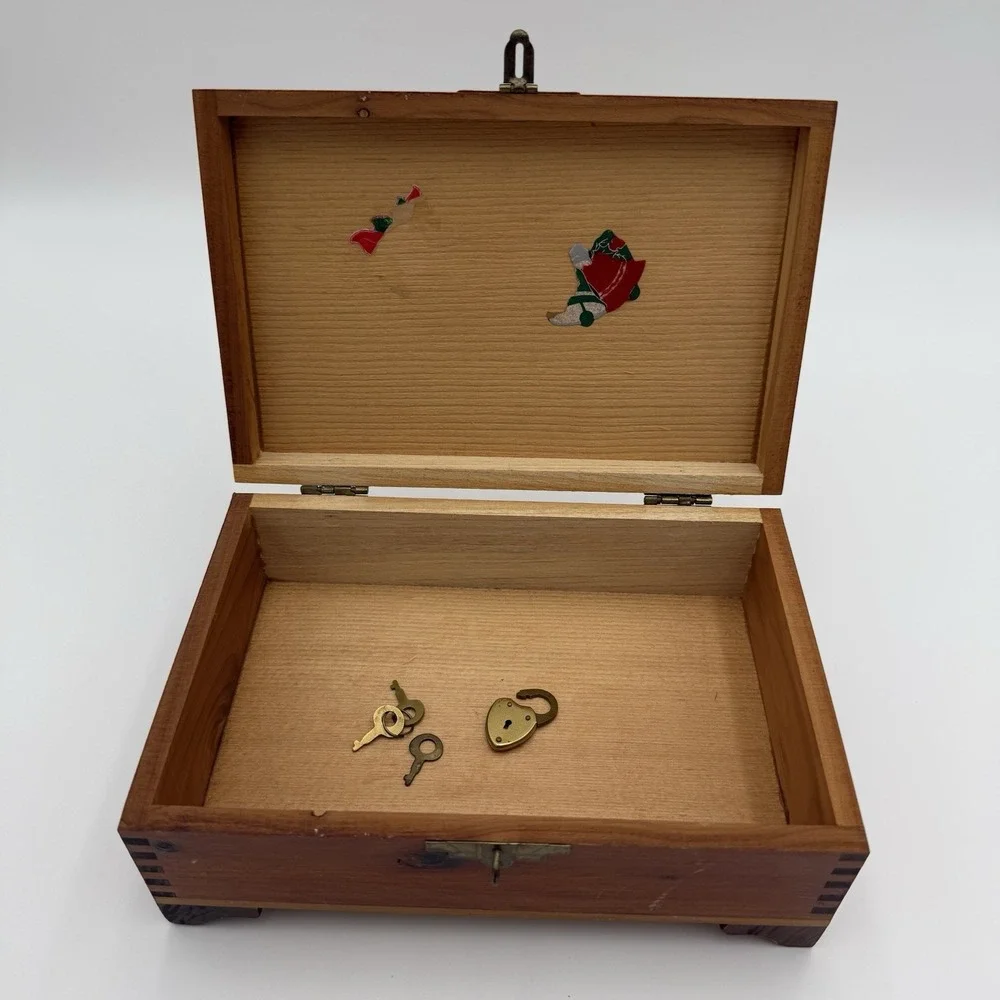 Vintage Cedar Jewelry Box, Sewing Box, Trinket Box or Stationary Box W/ Lock Key